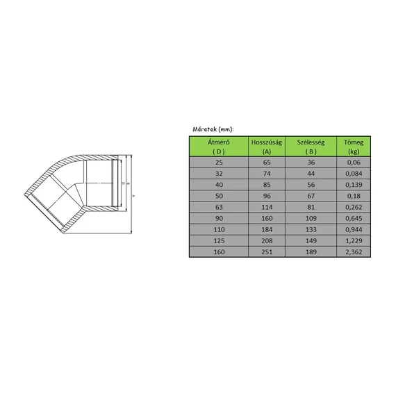 KPE - Elektrofitting - Könyök - 45 - méret
