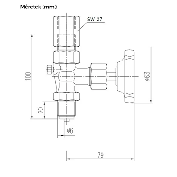 Manométer szelep - méretek