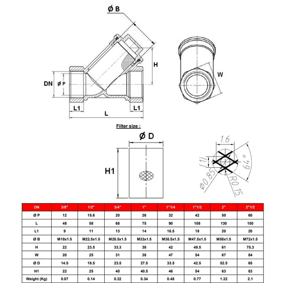 Vízszűrő || Sárgaréz || 6/4